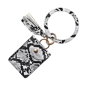 New Styles PU Leather Leopard Keyring Bracelet Credit Card Holder Wrist Keychain Animals Pattern Snap Card Wallet