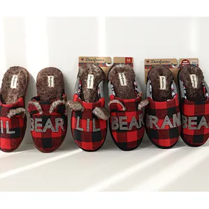 british checkered knitted warm plush cotton slippers men's women's waterproof non-slip mute home shoes