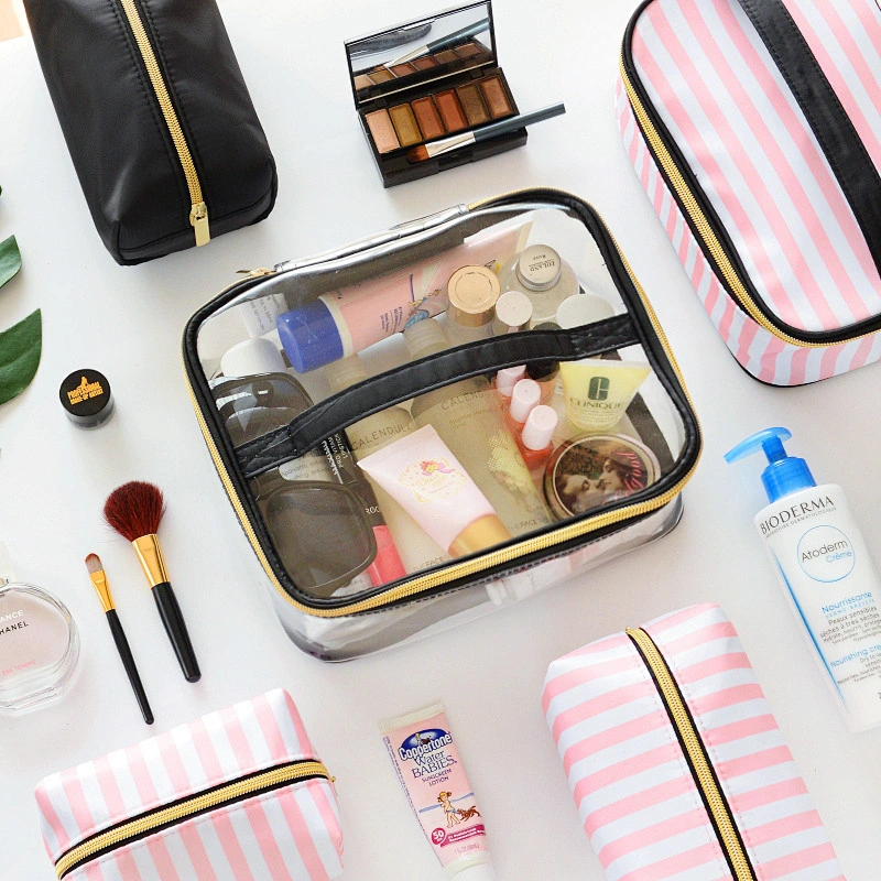 High quality Transparent Makeup Organizers Travel Bag Clear PVC Cosmetic Bag Set
