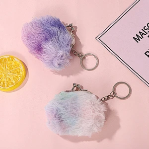 Factory leather wholesale girl pink plush series coin purse mini key pendant hand purse promotion package