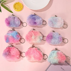 Factory leather wholesale girl pink plush series coin purse mini key pendant hand purse promotion package