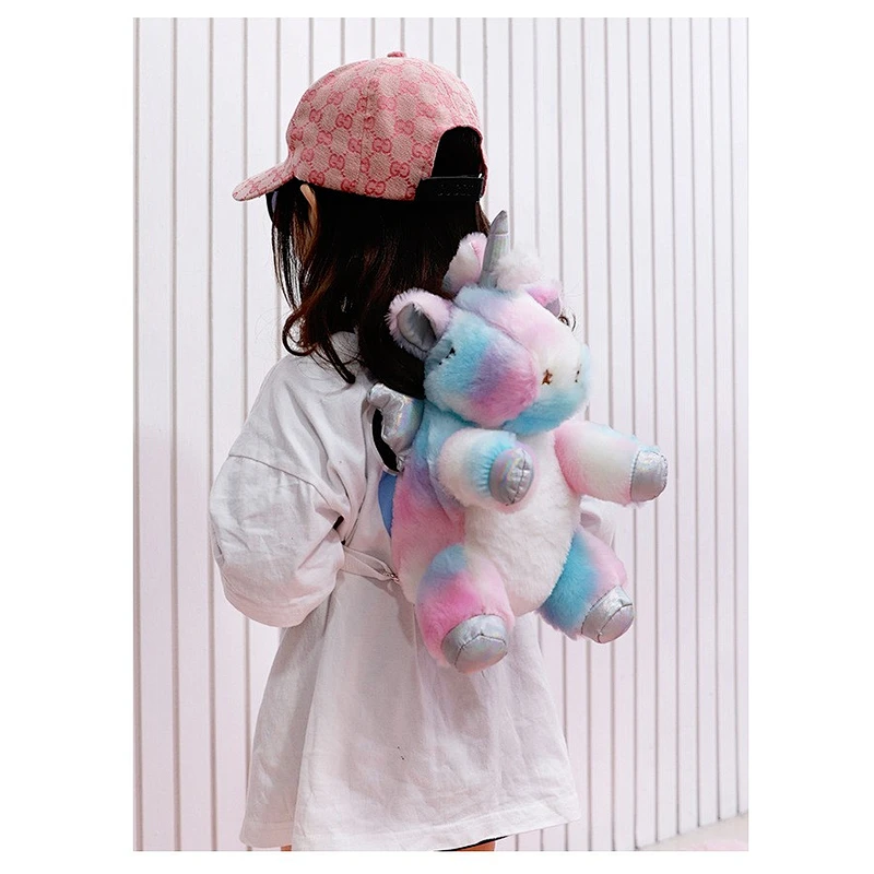 New cute colorful unicorn plush backpack doll pony shoulder bag children snack bag wholesale spot