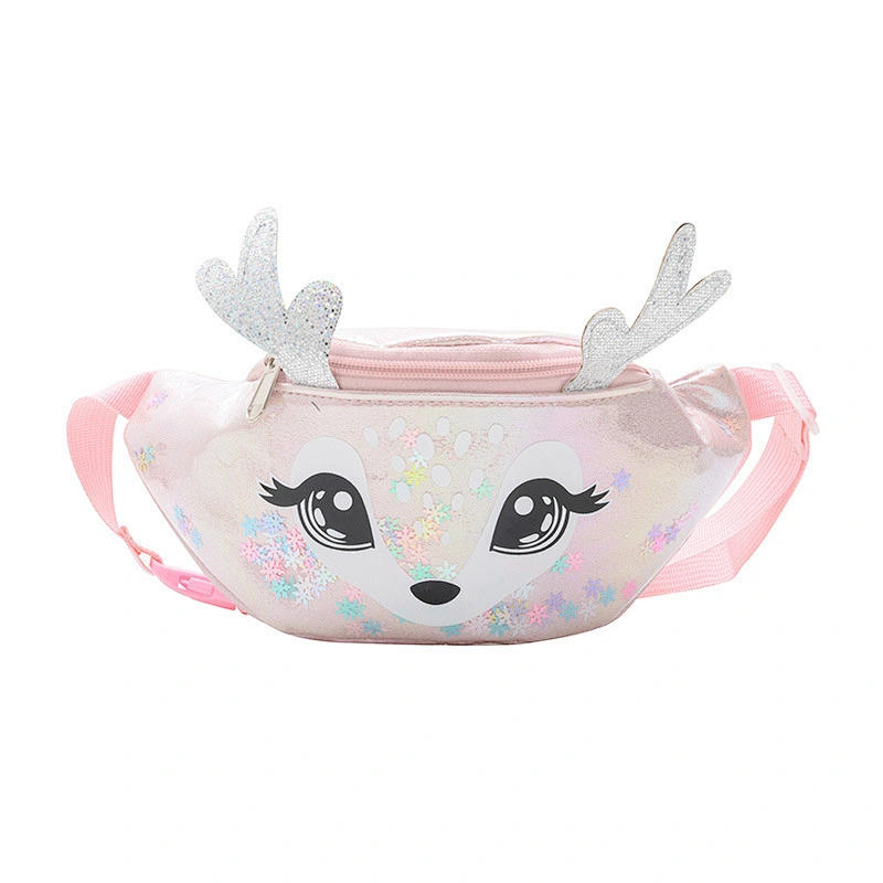 2020 new Korean laser chest bag antler diagonal girl cartoon sequined semicircle belt bag