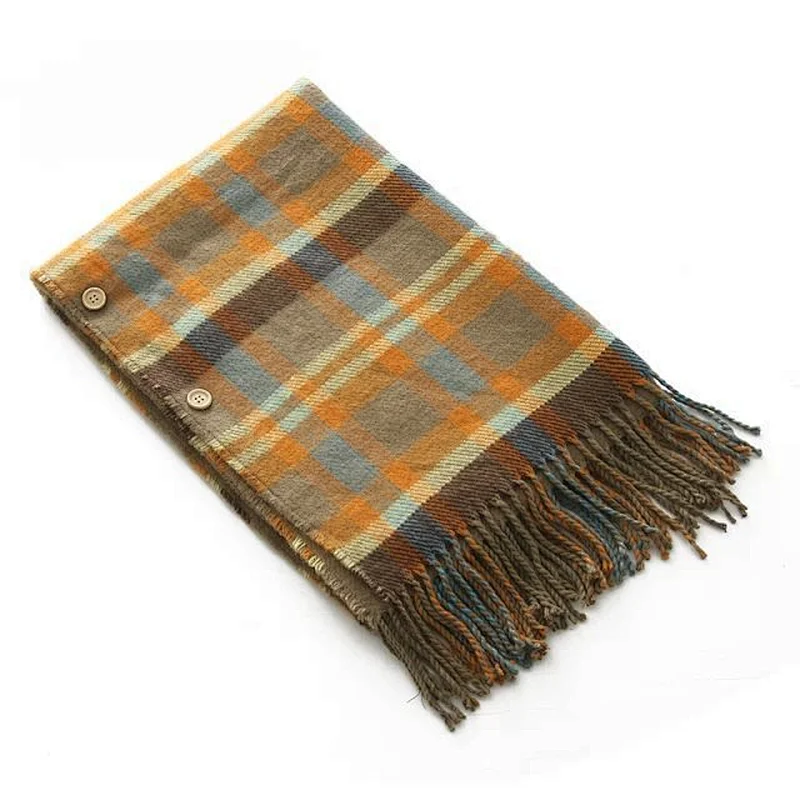 Wholesale Cashmere Scarves Female Ladies Cloak Shawl Winter Dual-Use Thick Tassel Plaid Button Scarf