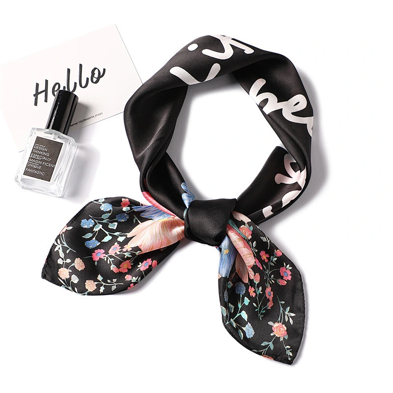 Spring and summer thin female flower letter printed fashion wild simulation silk small square scarf