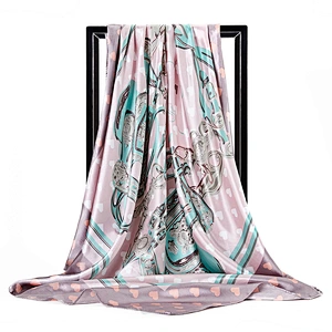 Spot wholesale female 90CM square scarf fashion heart printed simulation silk scarf