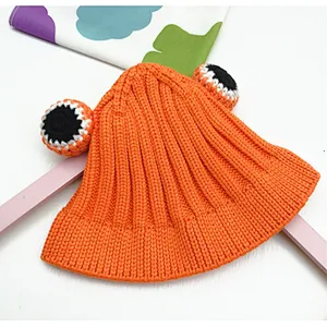 2020 Solid Color Cartoon Frog Knitted Hat Winter Warm Hat Acrylic Cap Beanie Hat For Kid Boy And Girl