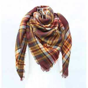 Plaid Scarf Women'S Autumn Winter Thick Brand Square Scarf Literary Elegant Soft Wide Shawl