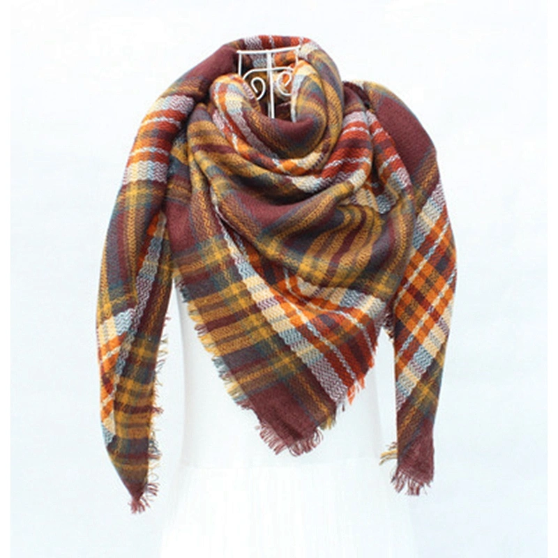 Plaid Scarf Women'S Autumn Winter Thick Brand Square Scarf Literary Elegant Soft Wide Shawl