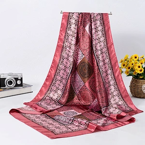 Silk square scarf middle-aged lady oversized wild decoration lattice circle print silk scarf shawl