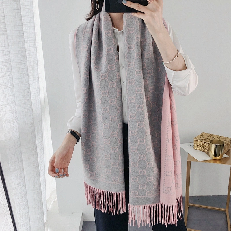 Factory Wholesale New Scarf Gifts Women European Style Double-Sided Letters Cashmere Wild Warm Shawl