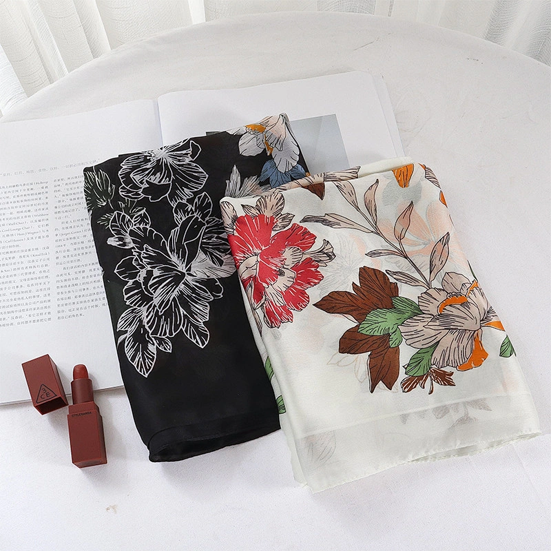 New simulation silk printing summer air conditioning shawl seaside sunscreen beach towel oversized gauze decorative scarf
