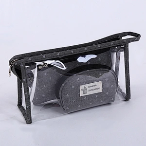 3pcs Set Portable Travel Cosmetic Bag Cases Bulk Women Handbag Custom Clear Pvc Transparent Makeup Bag