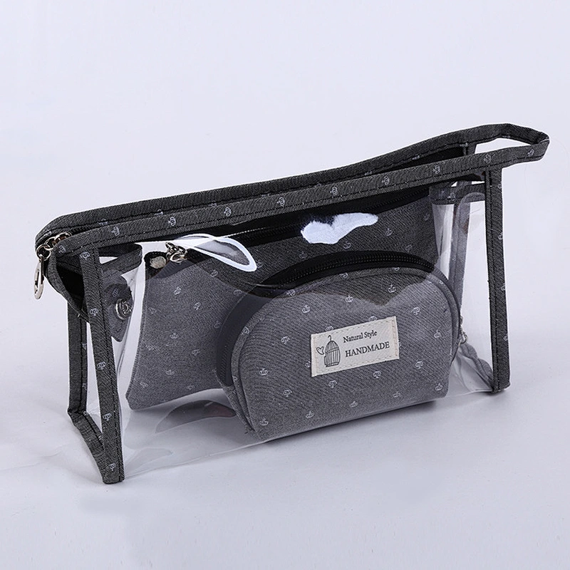 3pcs Set Portable Travel Cosmetic Bag Cases Bulk Women Handbag Custom Clear Pvc Transparent Makeup Bag