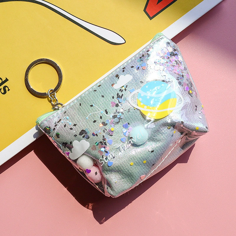 Cute Japanese Planet Quicksand Cosmetic Bag Girl Heart Portable Small Coin Purse