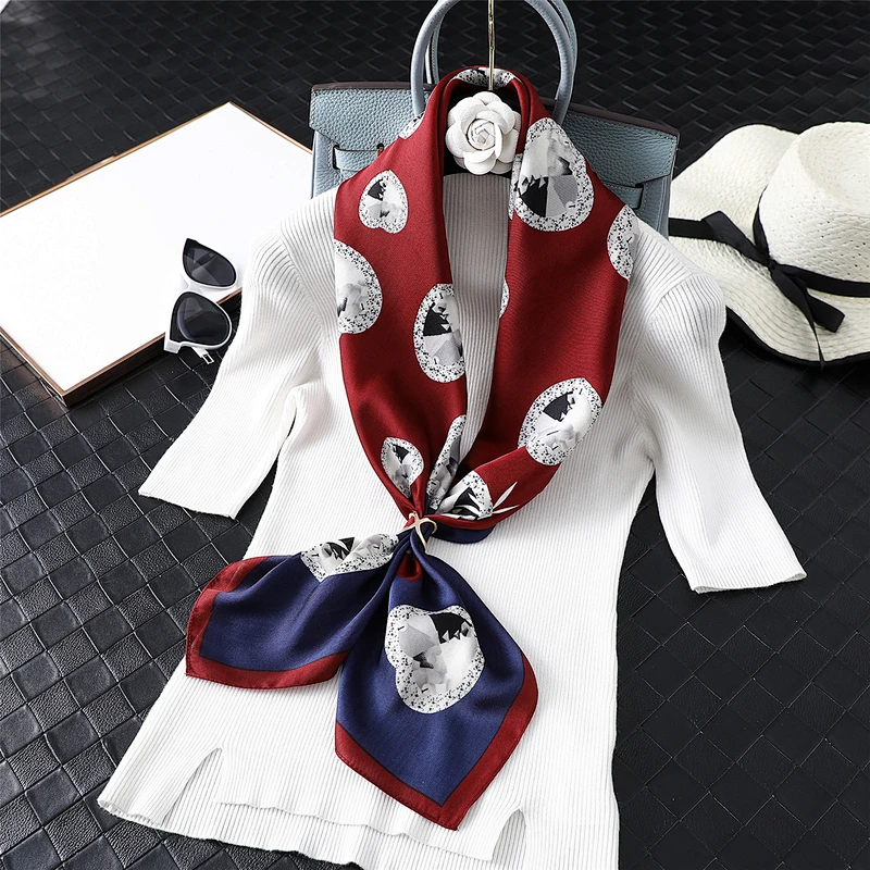 Silk scarf female twill satin elegant lady cartoon printing new scarf fashion large square scarf