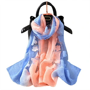 Fashion Women Jacquard Hollow Lace Gradient Silk Scarf Spring Shawls and Wraps Towel Femme Beach Sjaals