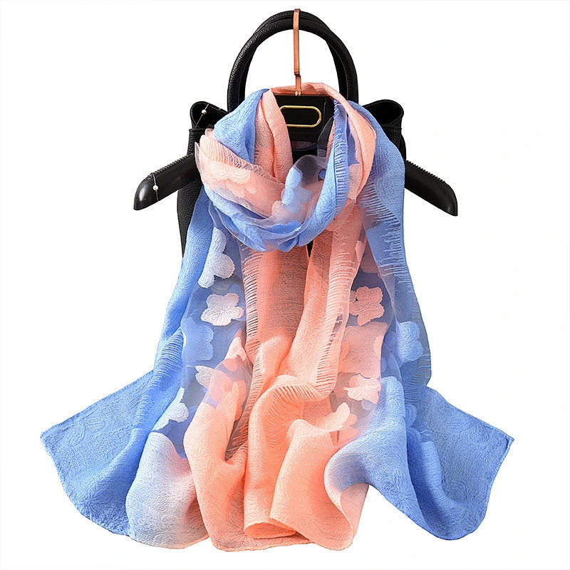 Fashion Women Jacquard Hollow Lace Gradient Silk Scarf Spring Shawls and Wraps Towel Femme Beach Sjaals