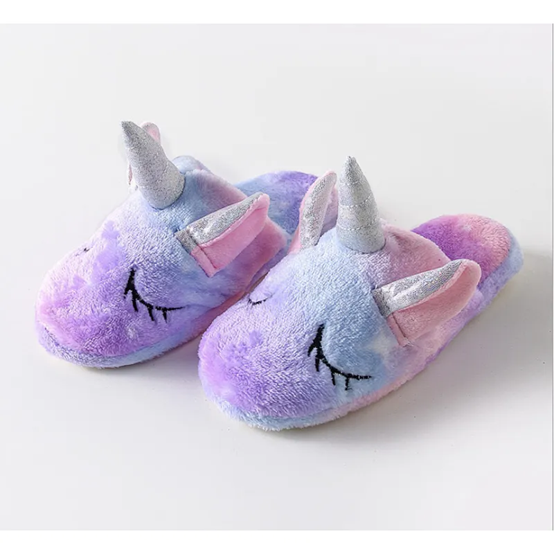 Autumn Winter Flannel Cartoon Unicorn Home Baby Slippers Non-slip Children's Cotton Slippers Indoor
