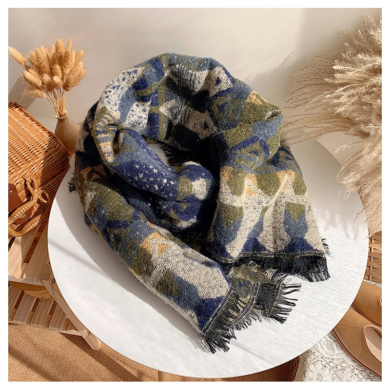 Super Long Shawl Female Autumn Winter Warm Bohemian Scarf Double-Sided Tassel Dual-Use Thick Woolen Scarf
