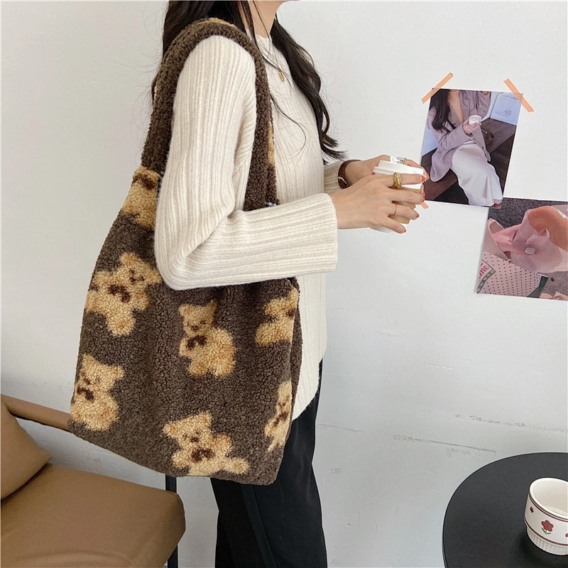 Plush Bear Cute Women Girls Shoulder Bag Large Capacity Student Soft Shopping Bags Single Shoulder Bag