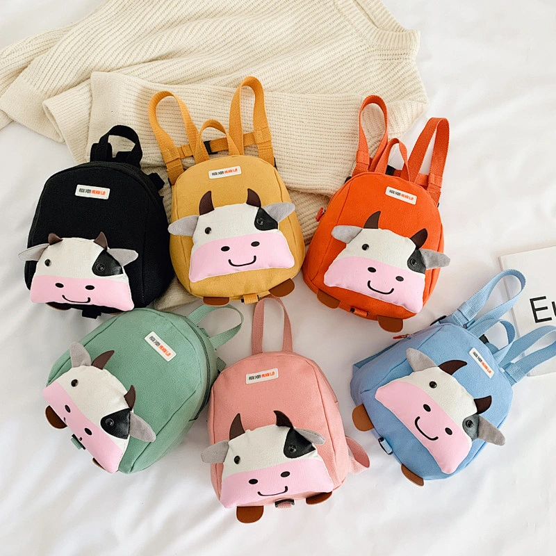 Custom Children'S Canvas School Bag Promotional Products Cute Cartoon Bull Backpack For Children
