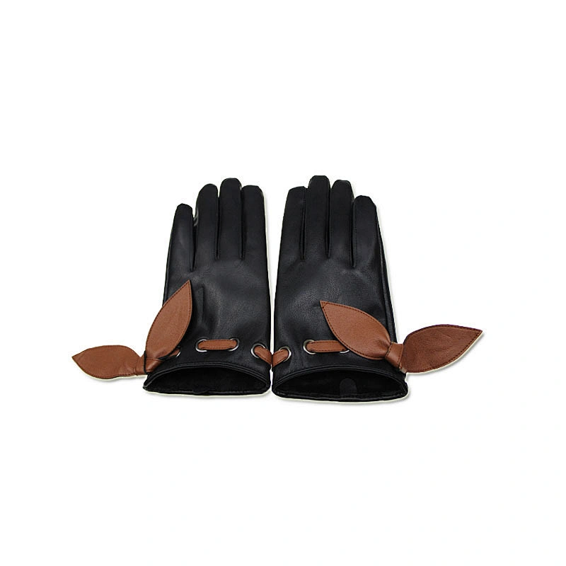 Stock Wholesale Ladies PU Leather Gloves Winter Plus Velvet Keep Warm Driving Touch Screen Windproof Gloves