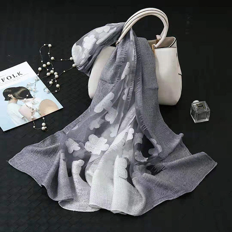 Fashion Women Jacquard Hollow Lace Gradient Silk Scarf Spring Shawls and Wraps Towel Femme Beach Sjaals