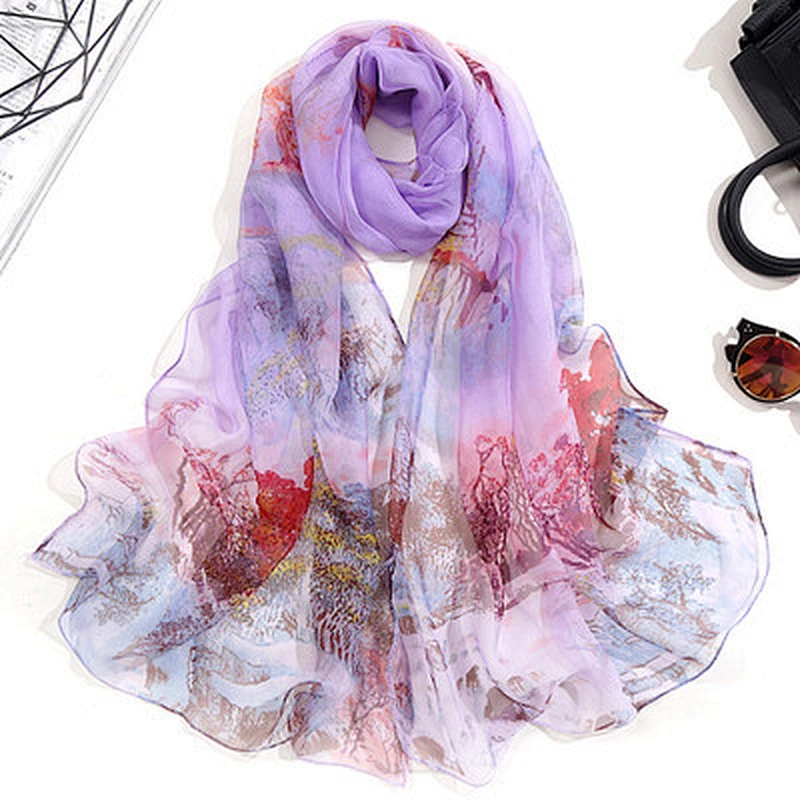Summer sunscreen georgette scarf seaside beach towel wholesale long ladies rose printed scarf thin scarf