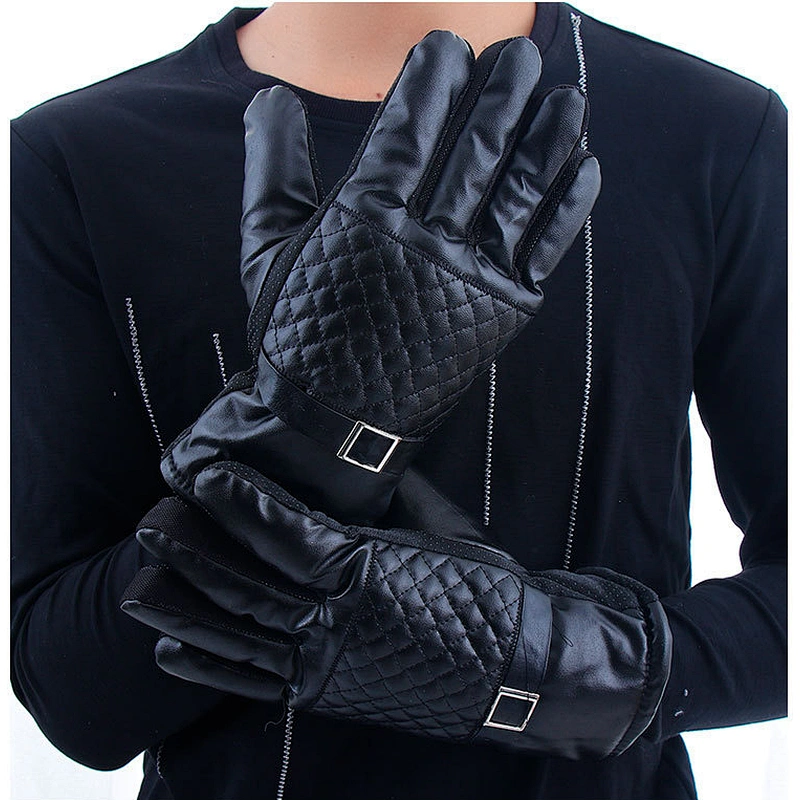 Winter men's cycling warm gloves PU leather motorcycle outdoor sports winter adult skiing gloves