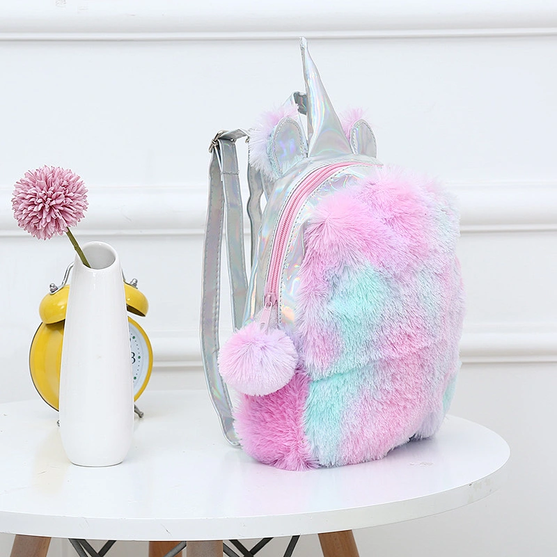 Wholesale 2020 Fashion Girls Plush Rainbow Travel Backpack Kids Cute Unicorn School Bags Charm Unicorn Backpack