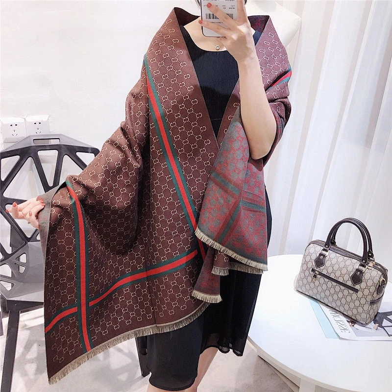 2020 New Cashmere Scarf Female Autumn Winter Letter CC Warm Dual-Use Long Shawl