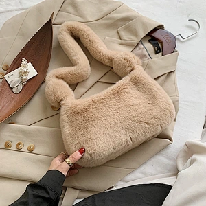 Luxury Winter Fluffy Furry Pink Women Hand Bags Shoulder Bags Purses Fluffy Fur Hobos Girls Underarm Bags