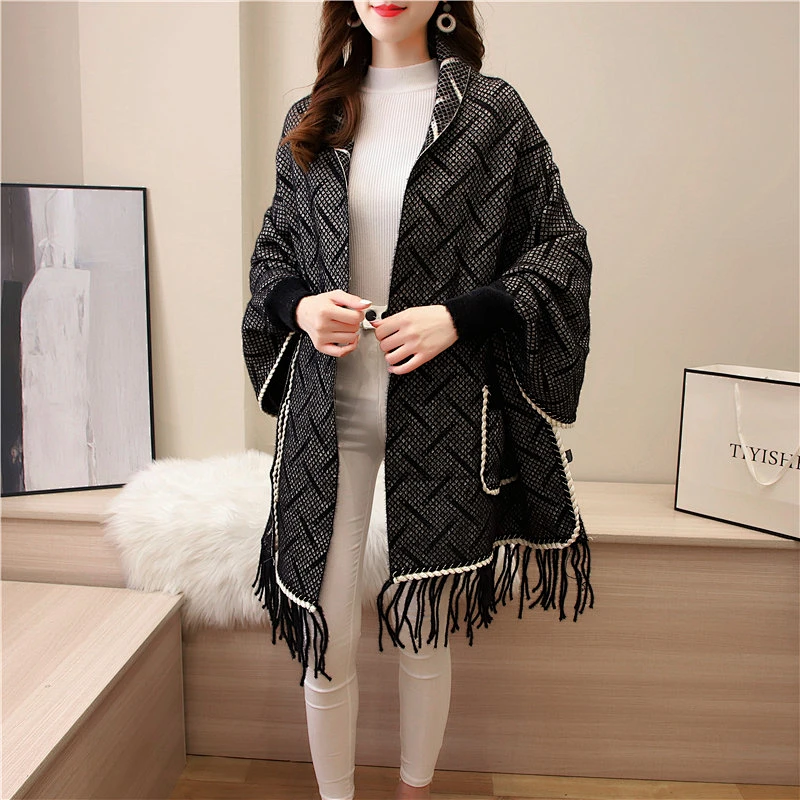 2020 Wholesale Mink Velvet Cape Cloak Women Jacket Winter New Style Cardigan Warm Shawl Cape With Sleeves