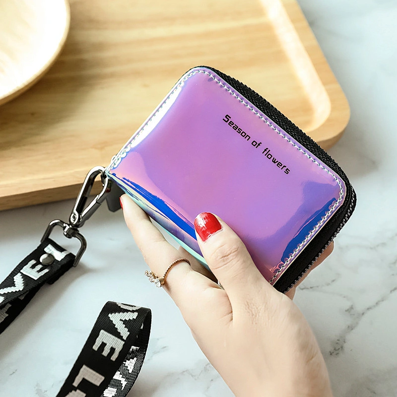 2020 New Ladies Organ Card Holder Laser Hanging Neck Zipper Business Card Bag Female Korean Cute Multi-Card Holder