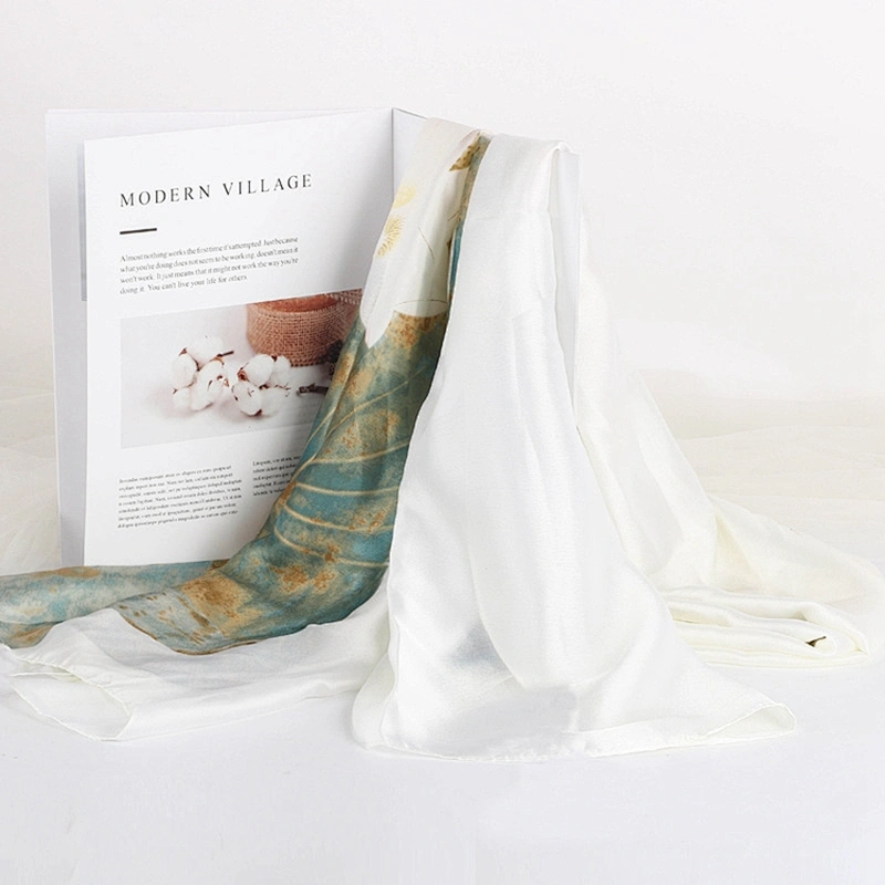 New Classic Lotus Oil Painting Scarves Women Thin Long Shawl Scarf Lady Autumn Printed Wraps Female Flower Hijab Stoles