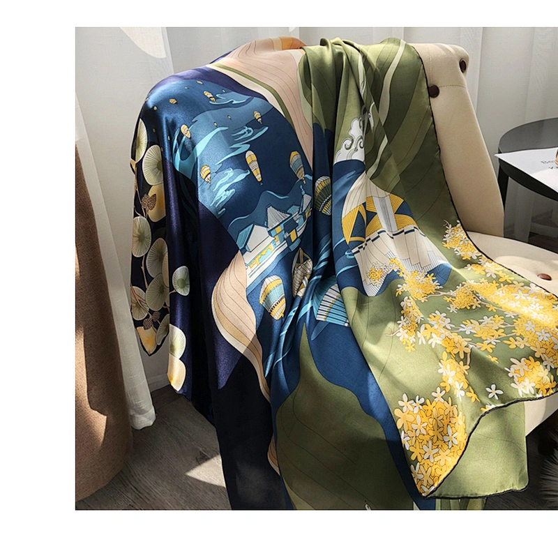 High Quality Custom Design Soft Modern Printing 110*110CM Square Silk Scarf For Women