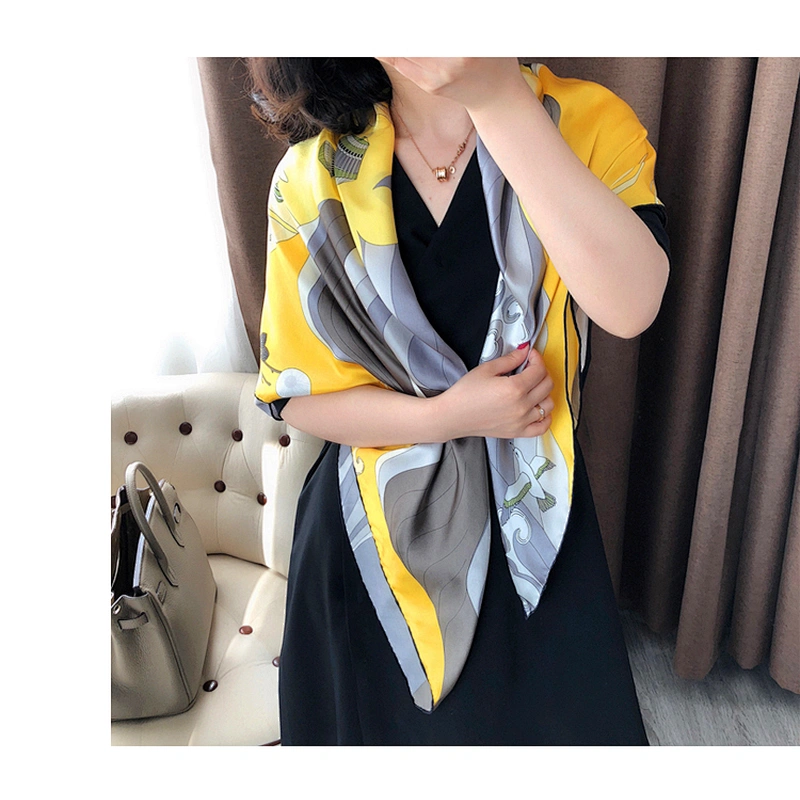 High Quality Custom Design Soft Modern Printing 110*110CM Square Silk Scarf For Women