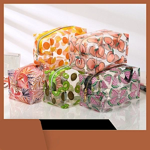 Creative 5 Styles Waterproof Transparent Cosmetic Fruits Printing Makeup Clear Case PVC Zipper Travel Bag