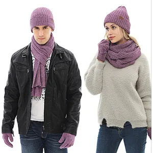 Fashion Stripes Cap 3 PC Men Women's Winter Knitted Hat Cap Hat Scarf Glove Sets