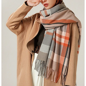 Factory Direct Scarf Female Warmth Cashmere British College Style Woven Tassels Mid-Length Women'S Shawl