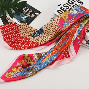 Feather printed silk square sunscreenscarf 90CM wholesale summer scarves silk satin scarf