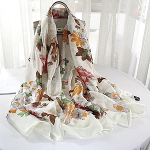 New simulation silk printing summer air conditioning shawl seaside sunscreen beach towel oversized gauze decorative scarf