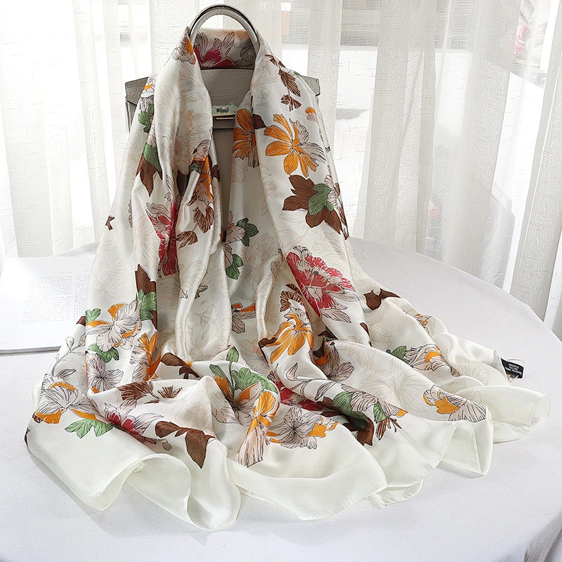 New simulation silk printing summer air conditioning shawl seaside sunscreen beach towel oversized gauze decorative scarf