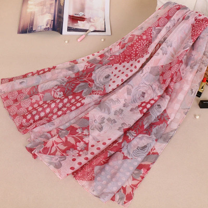 Factory Outlet Idyllic Style Floral Print Sunscreen Shawl Scarf  Multifunctional Voile Print Bandana Scarf