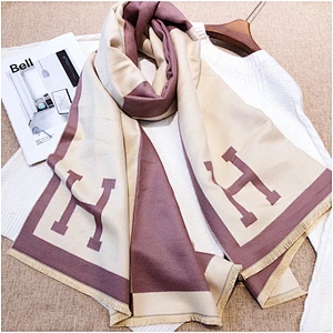 Superior Quality H Letter Plain Colors Cashmere Scarves Pashmina Shawls For Women