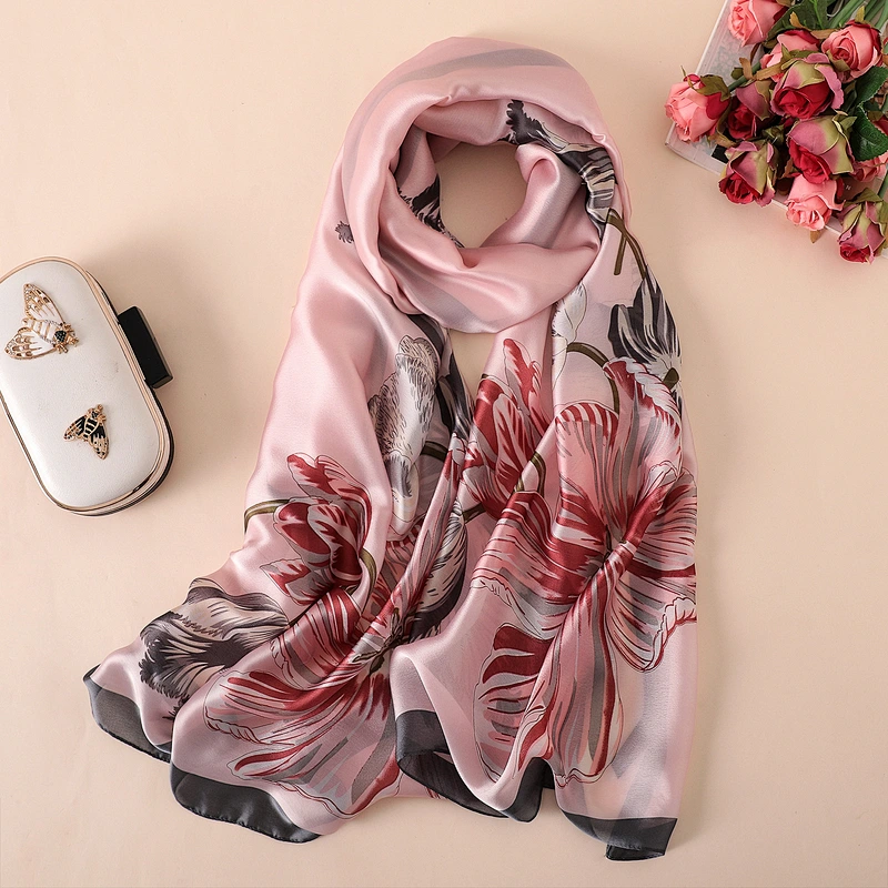 Summer wild scarf female air conditioning shawl scarf female flower printing thin section simulation silk scarf beach towel