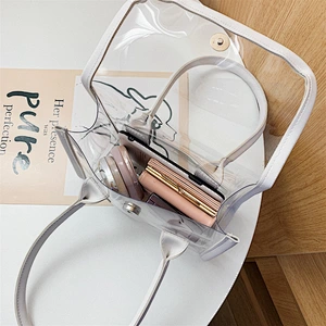 Custom Simple Design Women Handle Waterproof Clear Transparent Pvc Plastic Ladies Tote Shoulder Bag