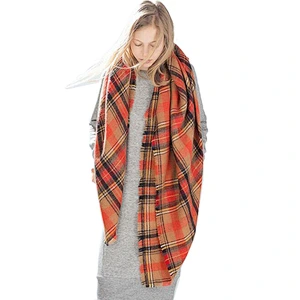 Plaid Scarf Female Tassels Warm Striped Shawl European American Popular Square Scarf