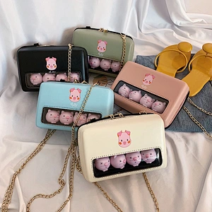 Lovely Piggy Decoration Ins Chic Joker Transparent Soft PU High Quality Women Leather Handbags